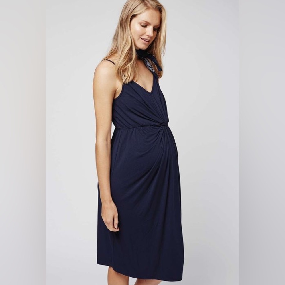 Topshop maternity knot front strap dress Navy size 4